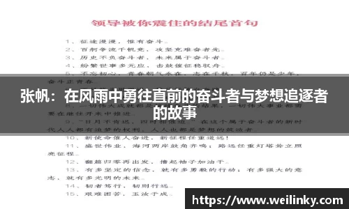 张帆：在风雨中勇往直前的奋斗者与梦想追逐者的故事